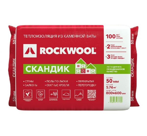 Утеплитель Лайт Баттс Скандик 50х600х800 от производителя  Rockwool по цене 1 300 р